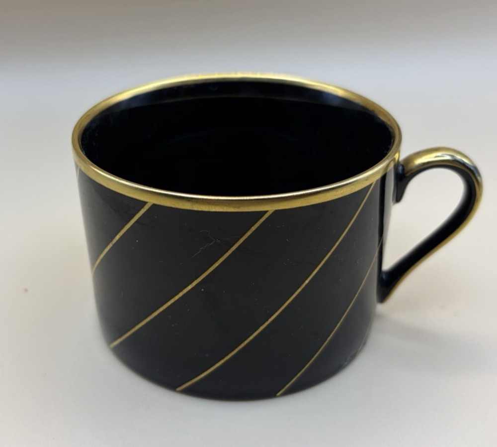 VINTAGE FITZ & FLOYD "Harlow" Black with gold cup Japan RETRO